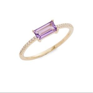 NWT 14K Yellow Gold, Amethyst & Diamond Ring/Size 7
